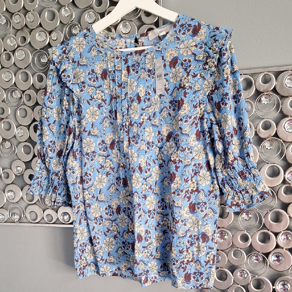 LOFT Blue Summer Floral Blouse